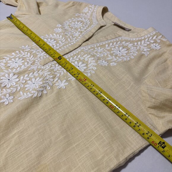 Utsa Yellow Embroidered Cotton Tunic Top XXL Floral Boho Kurta 3/4 Sleeve - Picture 9 of 11